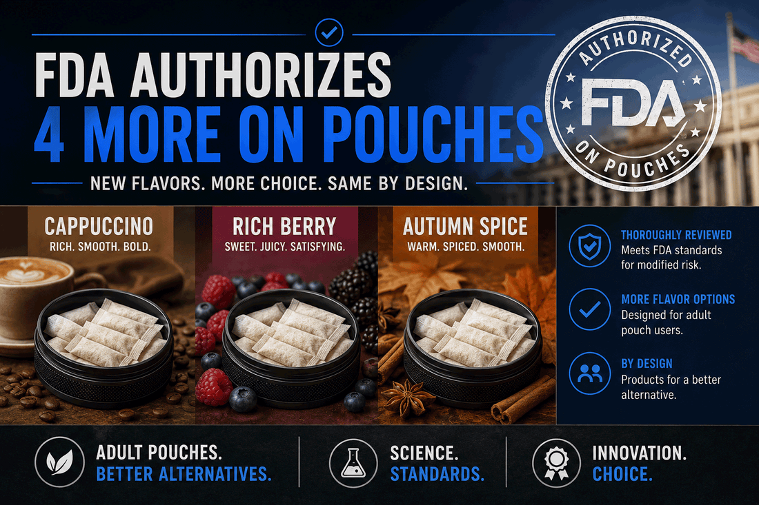 FDA Authorizes 4 More on! Pouches — Cappuccino, Rich Berry, Autumn Spice