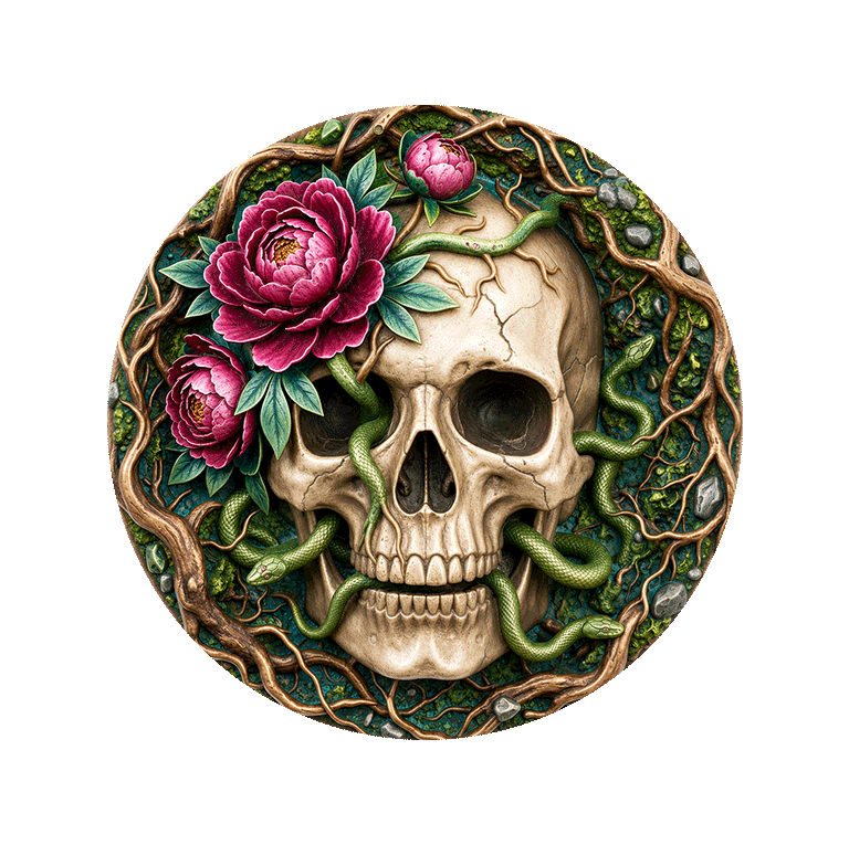 Skull Roses Roots Snakes